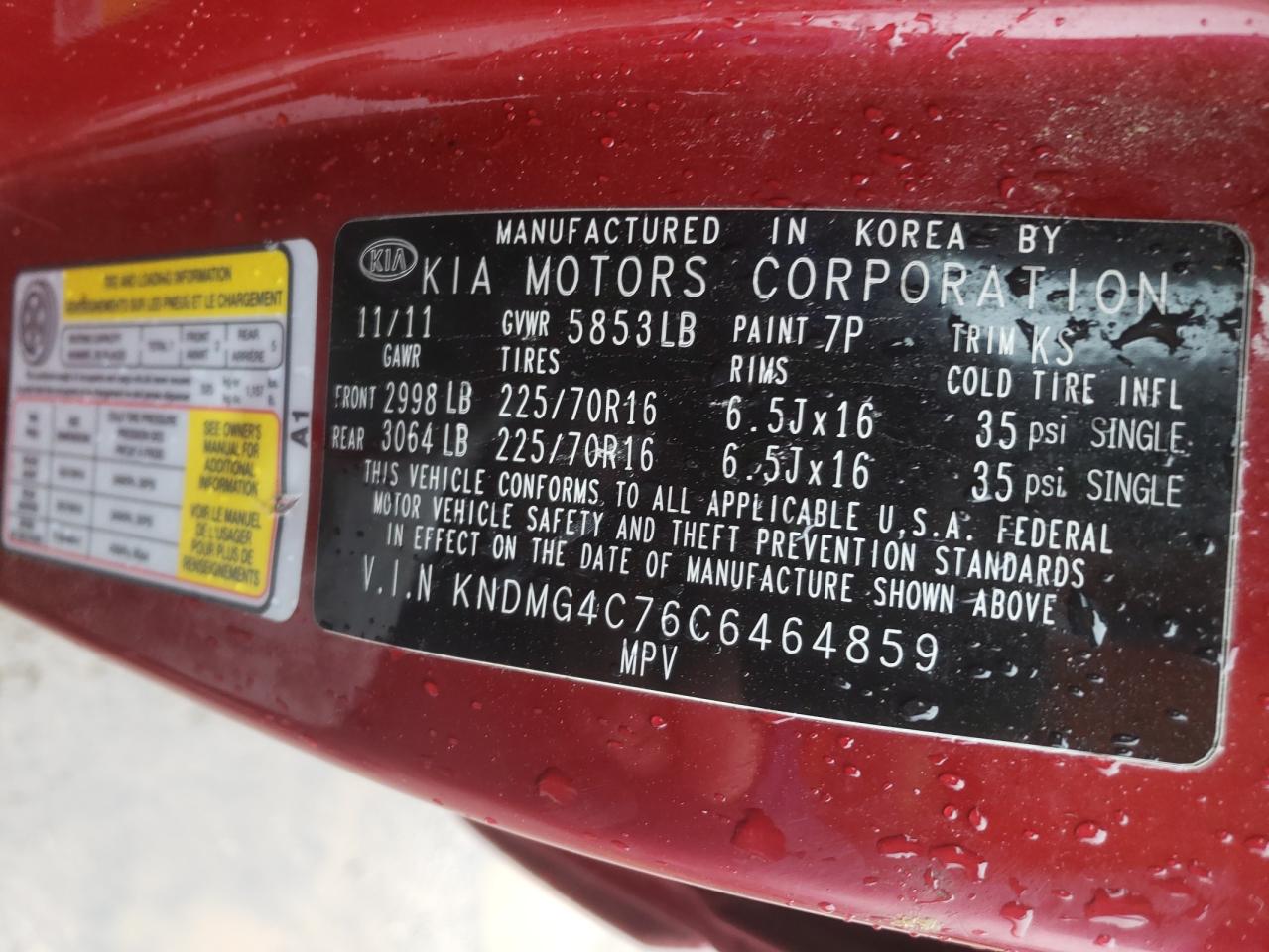 Photo 10 from auction – 2012 KIA SEDONA LX with VIN KNDMG4C76C6464859