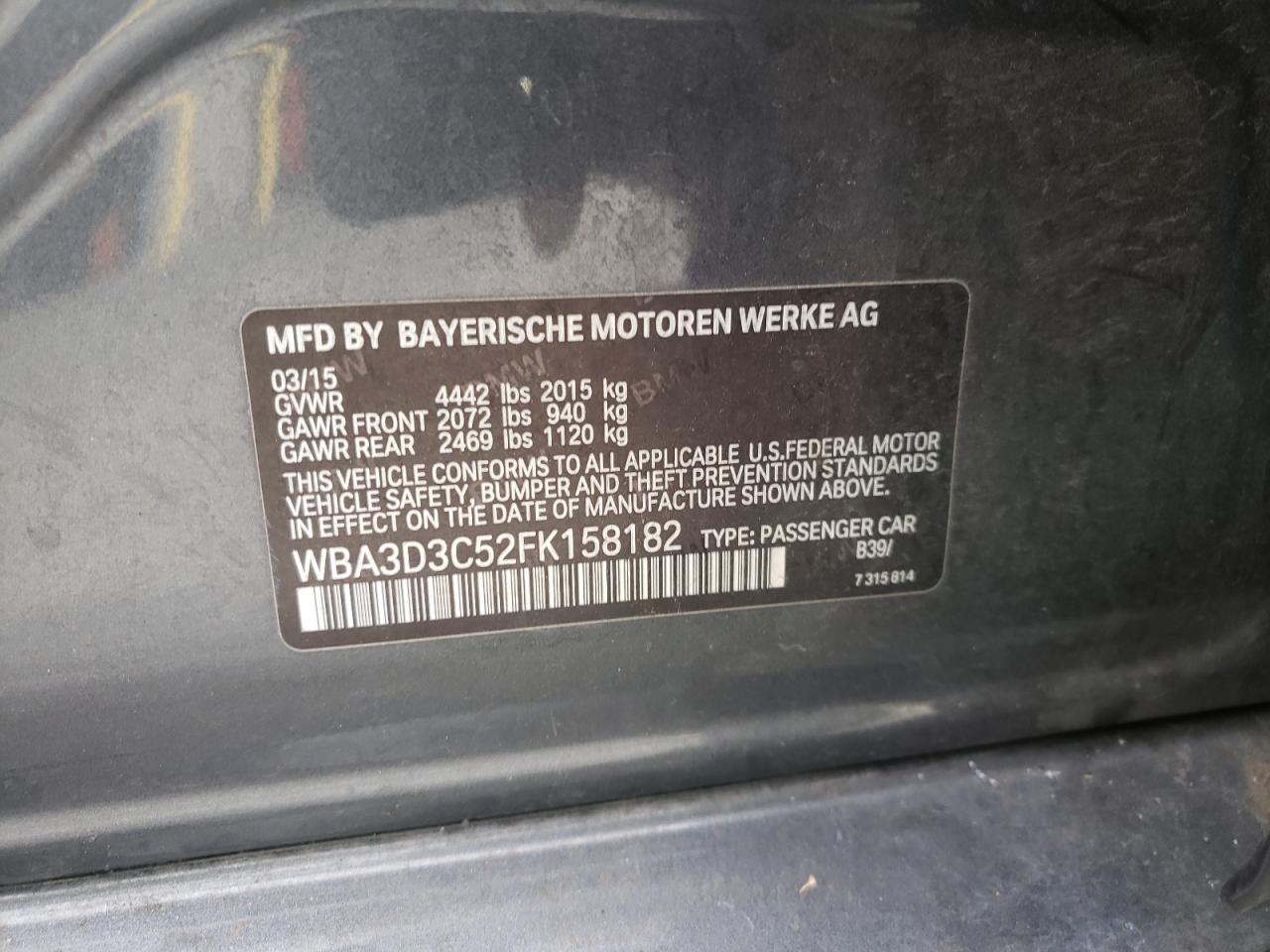 Photo 10 from auction – 2015 BMW 328 D with VIN WBA3D3C52FK158182