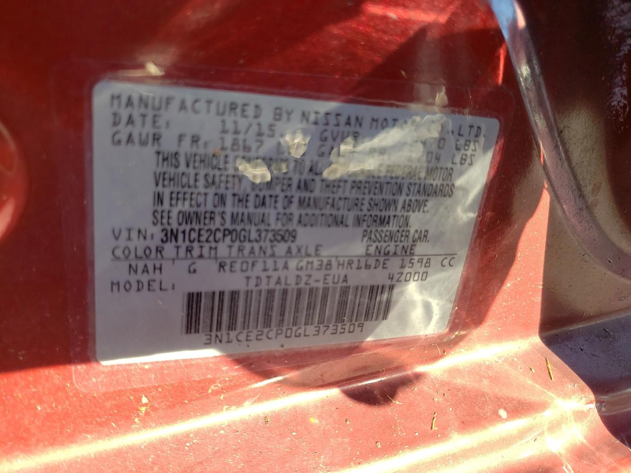 Photo 10 from auction – 2016 NISSAN VERSA NOTE with VIN 3N1CE2CP0GL373509