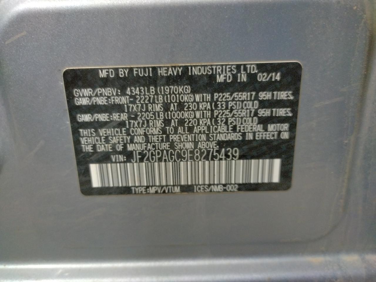 Photo 10 from auction – 2014 SUBARU XV CROSSTR with VIN JF2GPAGC9E8275439