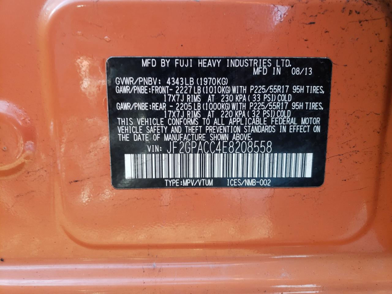Photo 10 from auction – 2014 SUBARU XV CROSSTR with VIN JF2GPACC4E8208558