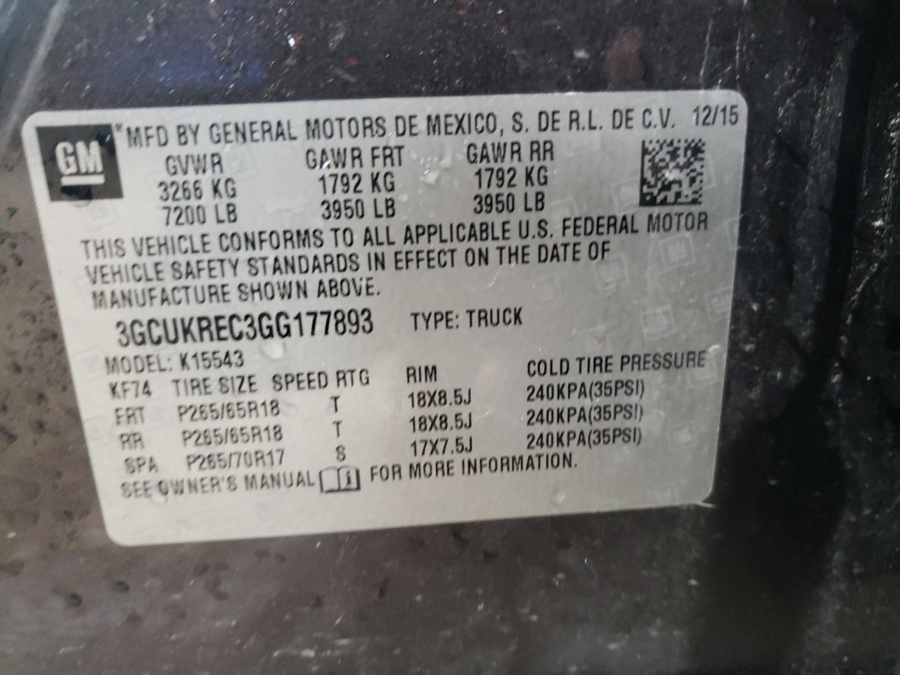 Photo 10 from auction – 2016 CHEVROLET SILVERADO with VIN 3GCUKREC3GG177893