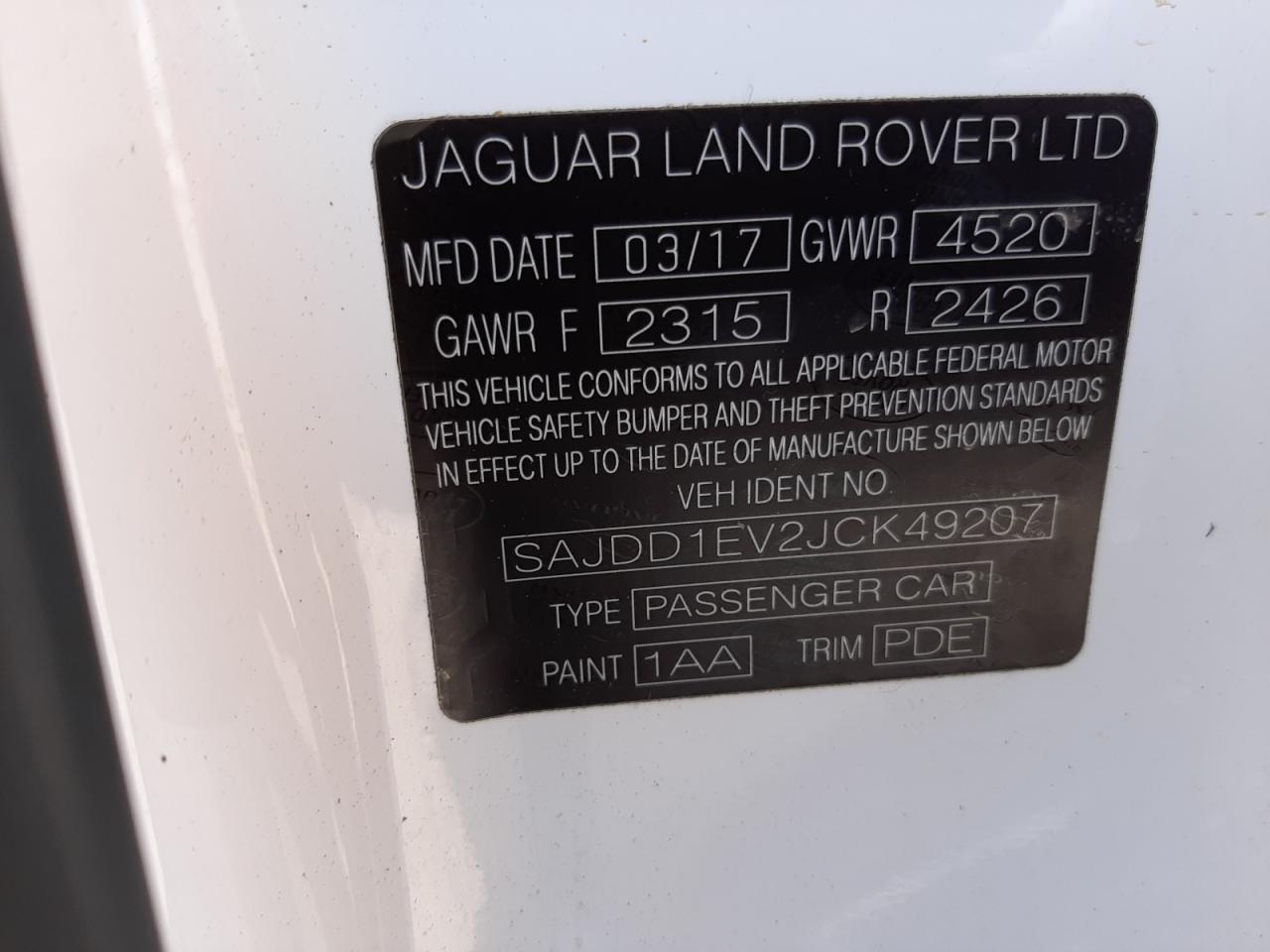 Photo 10 from auction – 2018 JAGUAR F-TYPE with VIN SAJDD1EV2JCK49207