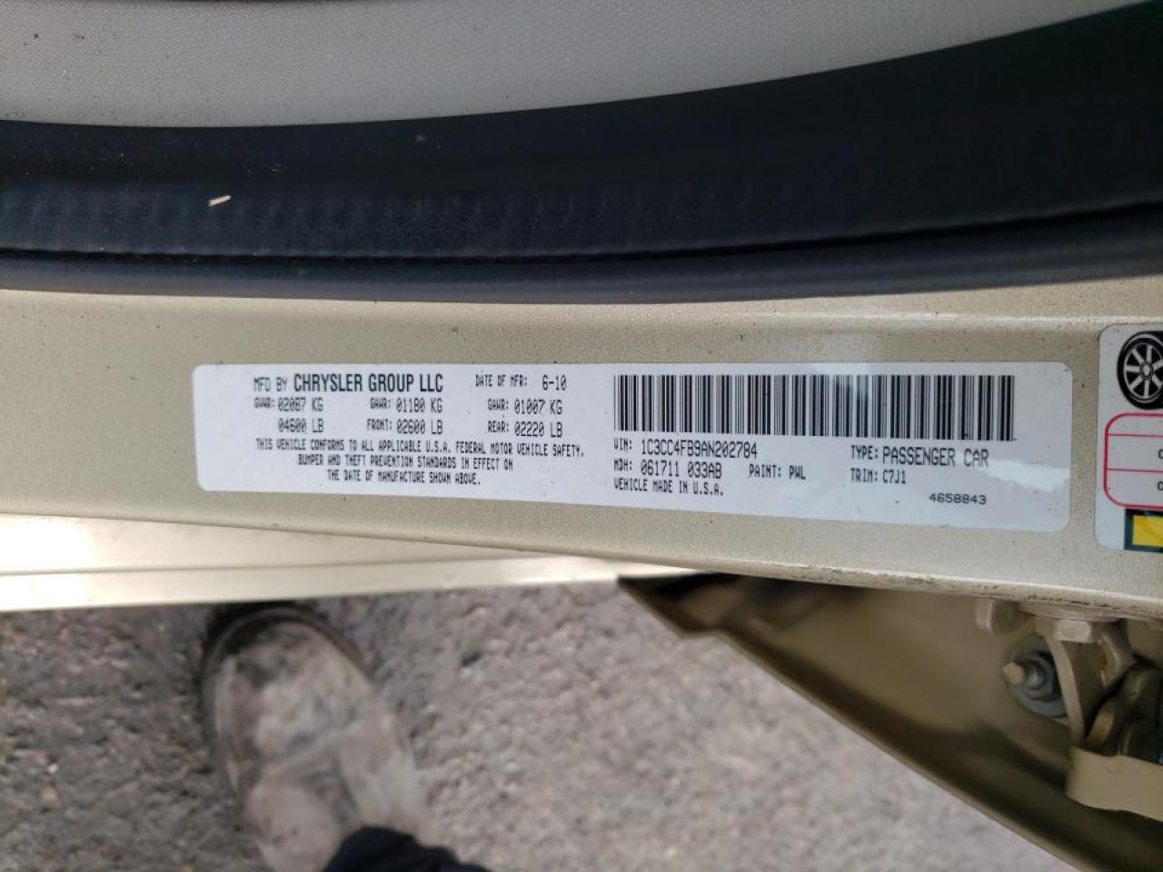 Photo 10 from auction – 2010 CHRYSLER SEBRING TO with VIN 1C3CC4FB9AN202784