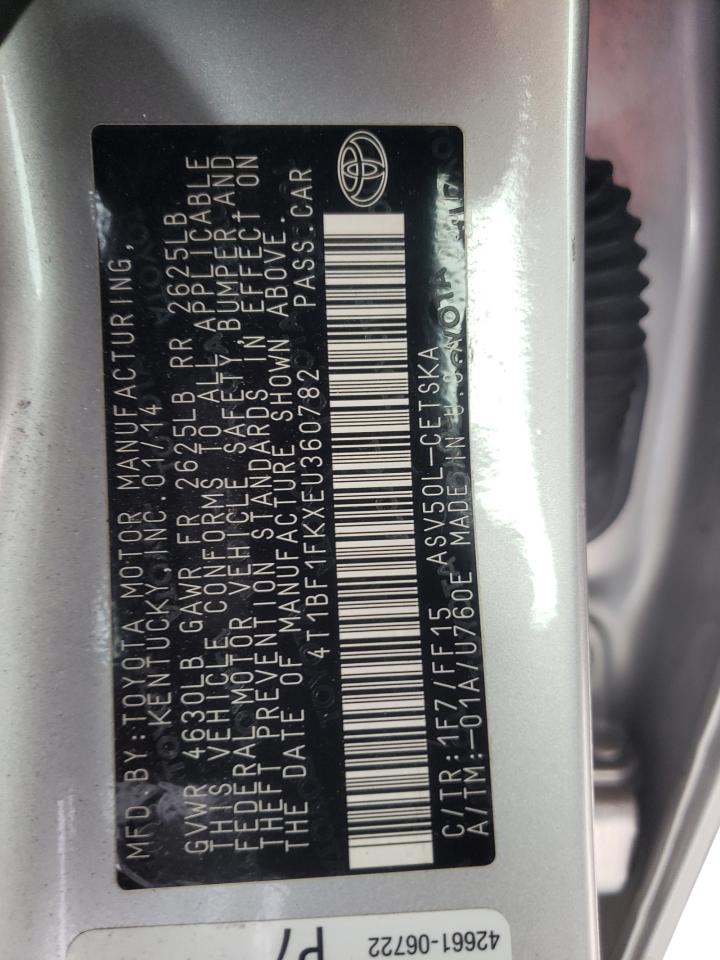 Photo 10 from auction – 2014 TOYOTA CAMRY L with VIN 4T1BF1FKXEU360782