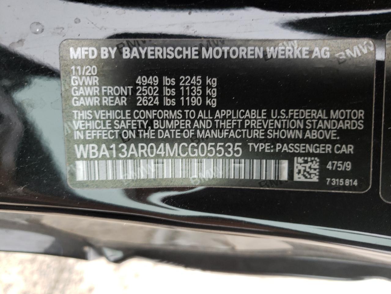 Photo 10 from auction – 2021 BMW M440XI with VIN WBA13AR04MCG05535