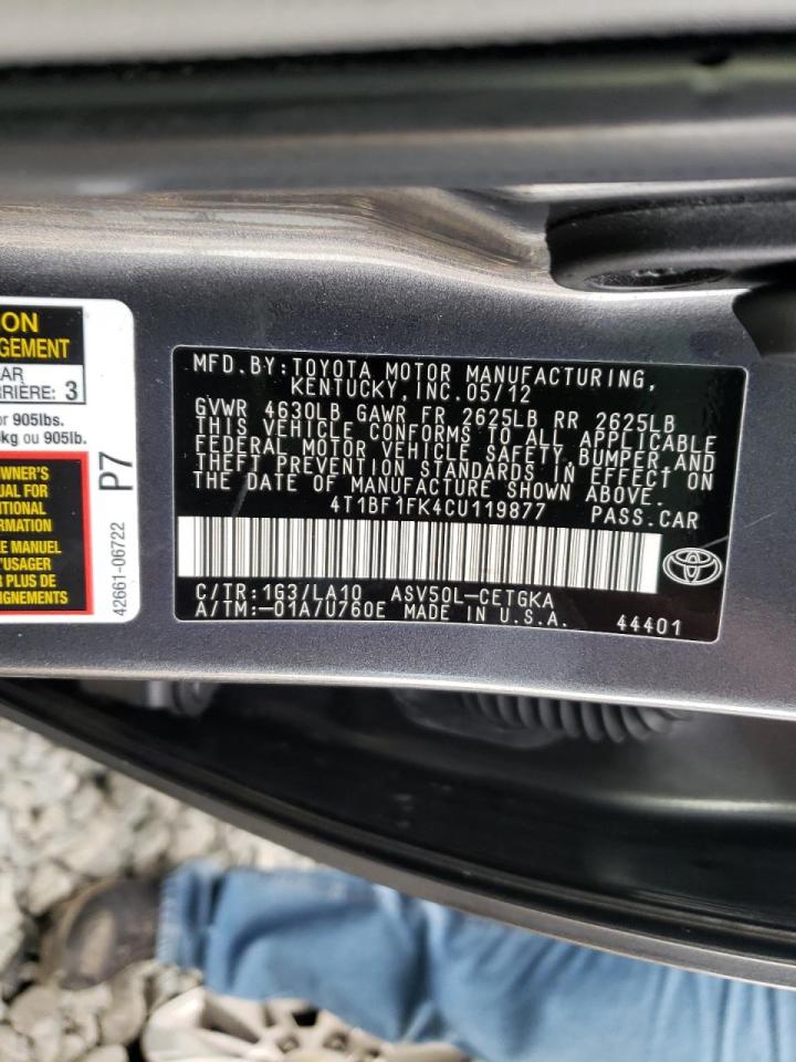 Photo 10 from auction – 2012 TOYOTA CAMRY BASE with VIN 4T1BF1FK4CU119877