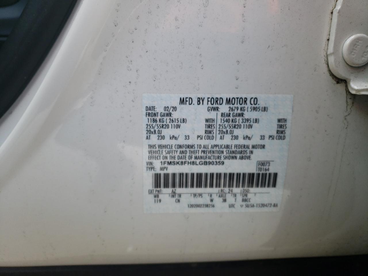 Photo 10 from auction – 2020 FORD EXPLORER L with VIN 1FMSK8FH8LGB90359