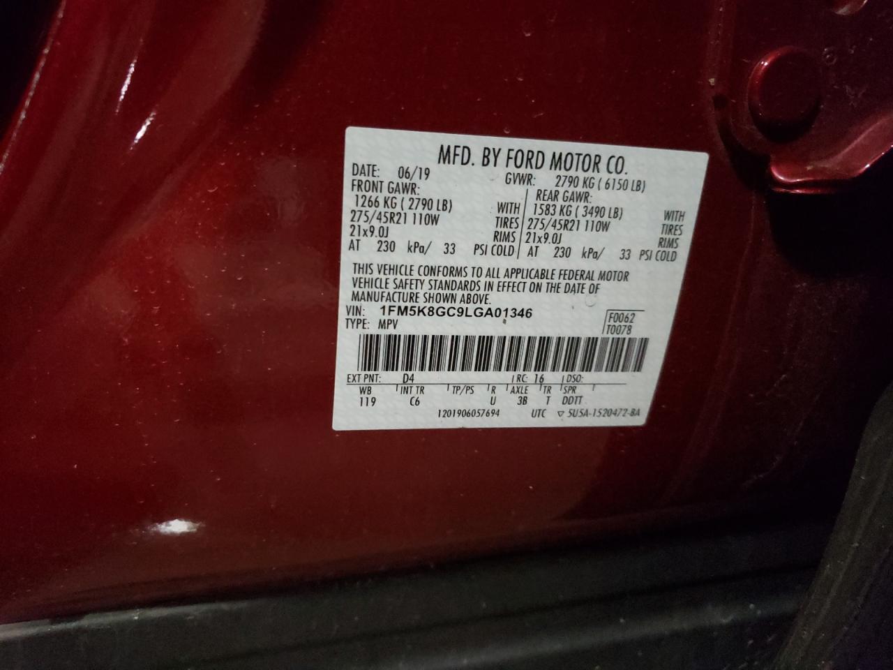 Photo 10 from auction – 2020 FORD EXPLORER S with VIN 1FM5K8GC9LGA01346