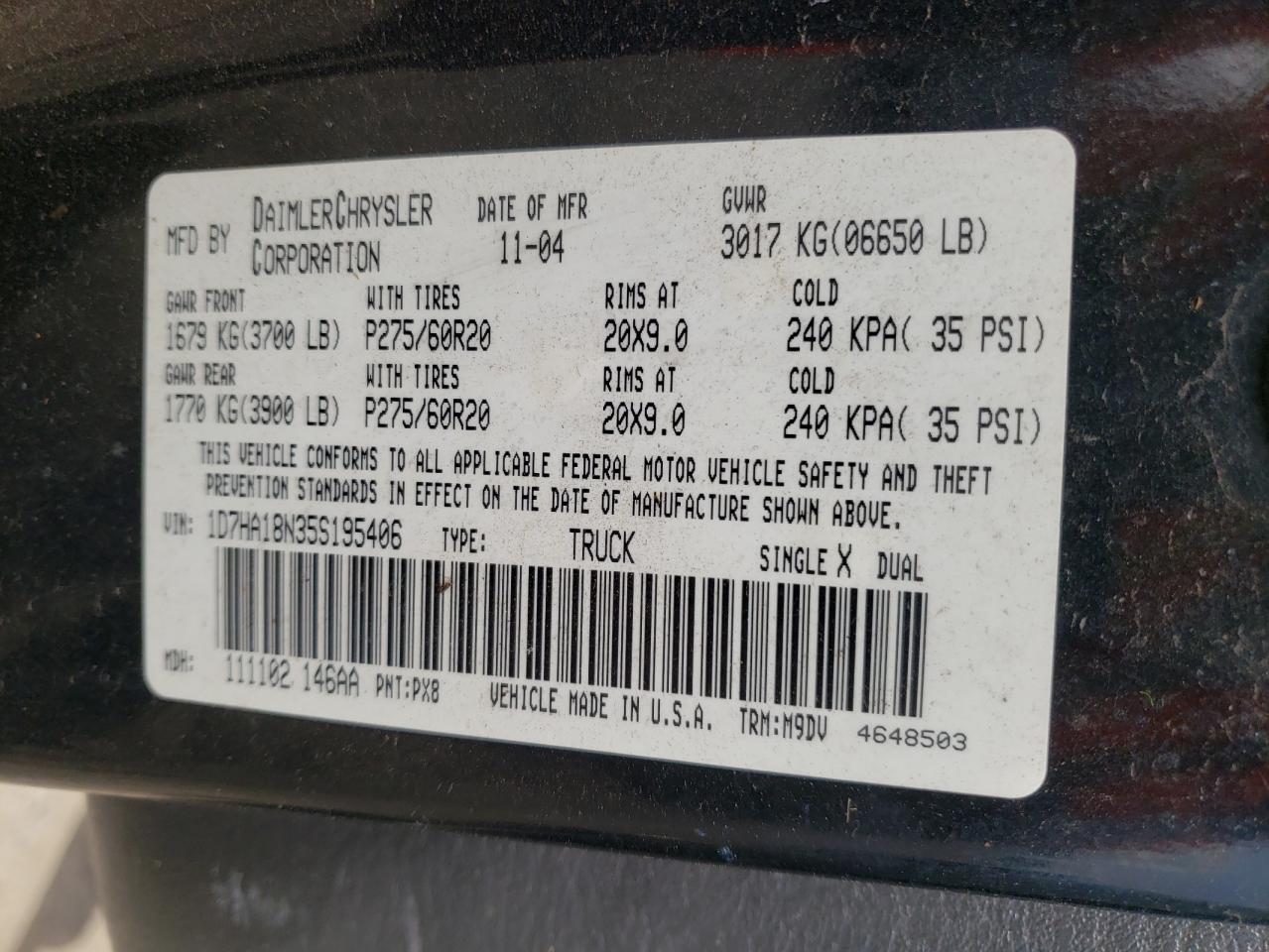 Photo 10 from auction – 2005 DODGE RAM 1500 S with VIN 1D7HA18N35S195406