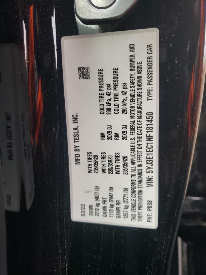 Photo 10 from auction – 2022 TESLA MODEL 3 with VIN 5YJ3E1EC1NF181450