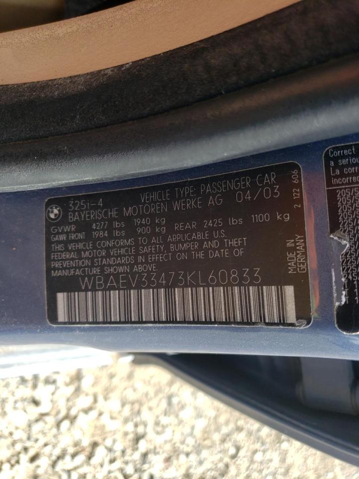 Photo 10 from auction – 2003 BMW 325 I with VIN WBAEV33473KL60833