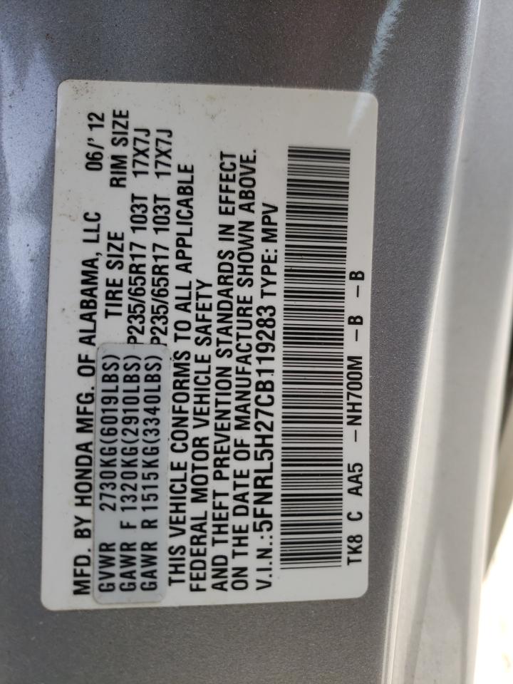 Photo 10 from auction – 2012 HONDA ODYSSEY LX with VIN 5FNRL5H27CB119283