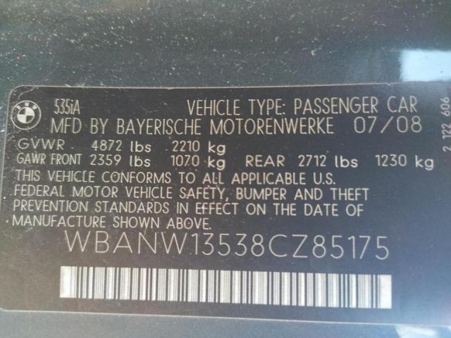 Photo 10 from auction – 2008 BMW 535 I with VIN WBANW13538CZ85175