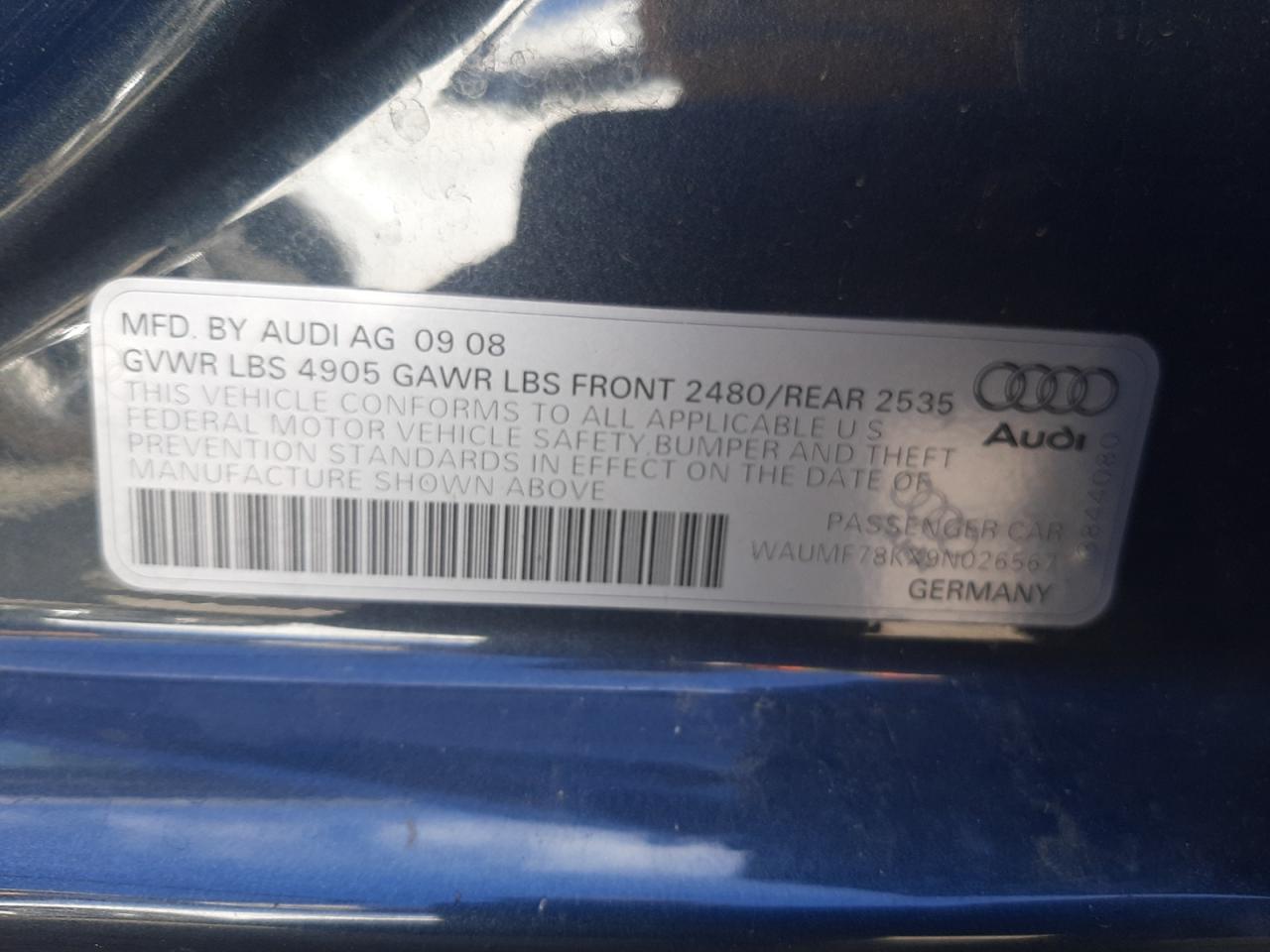 Photo 10 from auction – 2009 AUDI A4 PRESTIG with VIN WAUMF78KX9N026567