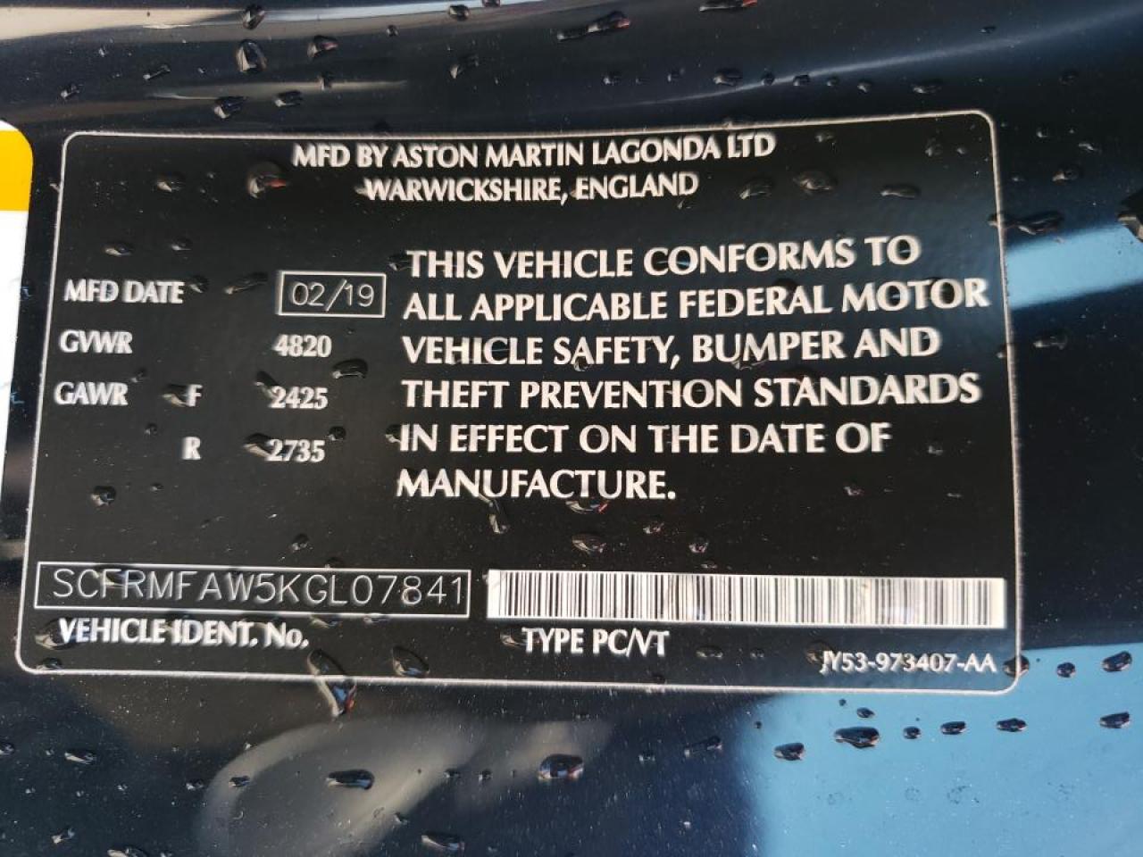 Photo 10 from auction – 2019 ASTON MARTIN DB11 with VIN SCFRMFAW5KGL07841