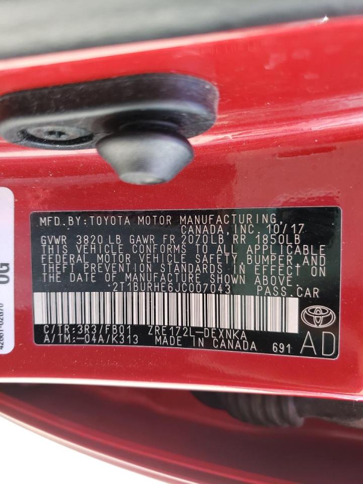 Photo 10 from auction – 2018 TOYOTA COROLLA L with VIN 2T1BURHE6JC007043