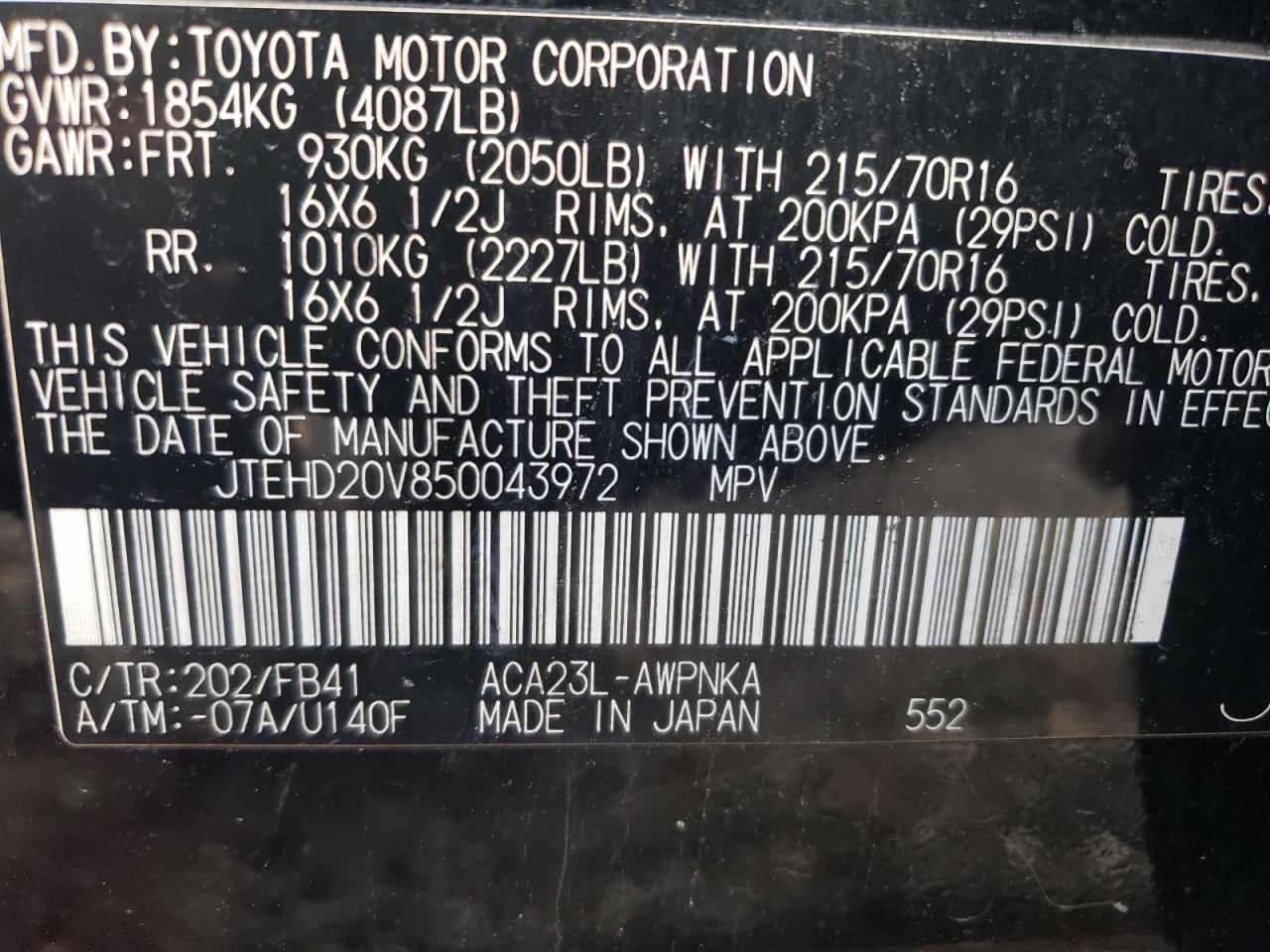 Zdjęcie 10 z aukcji – 2005 TOYOTA RAV4 z VIN JTEHD20V850043972