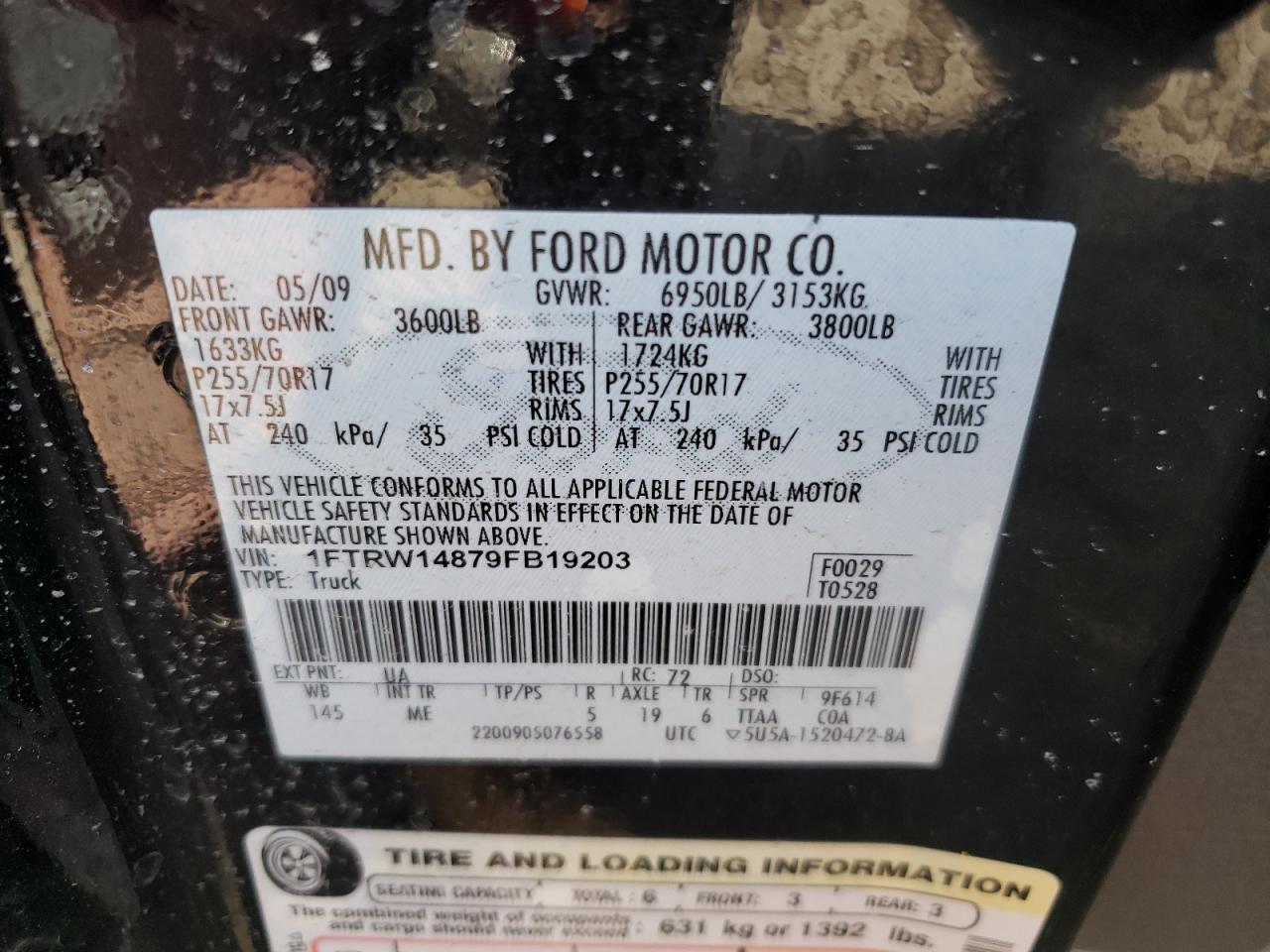 Photo 10 from auction – 2009 FORD F150 SUPER with VIN 1FTRW14879FB19203