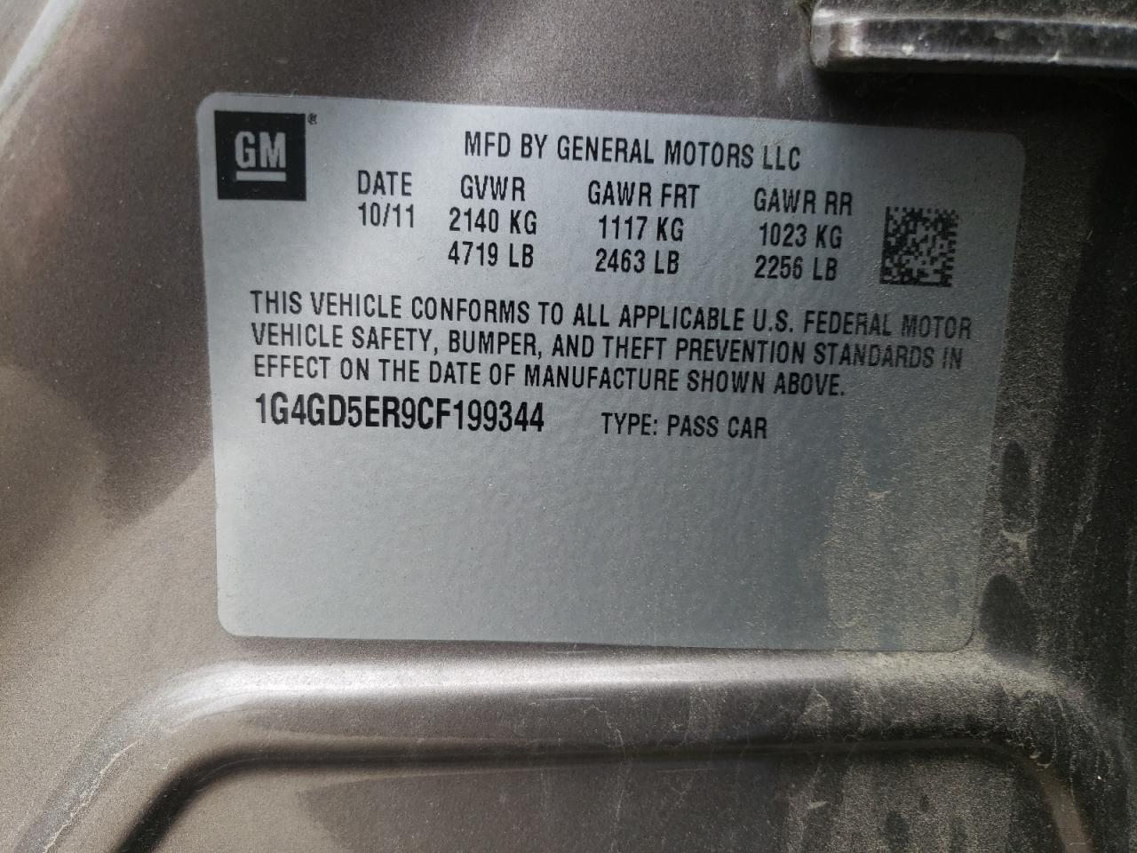 Photo 10 from auction – 2012 BUICK LACROSSE P with VIN 1G4GD5ER9CF199344