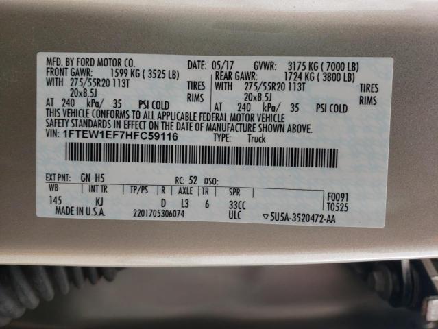 Zdjęcie 10 z aukcji – 2017 FORD F150 SUPER z VIN 1FTEW1EF7HFC59116