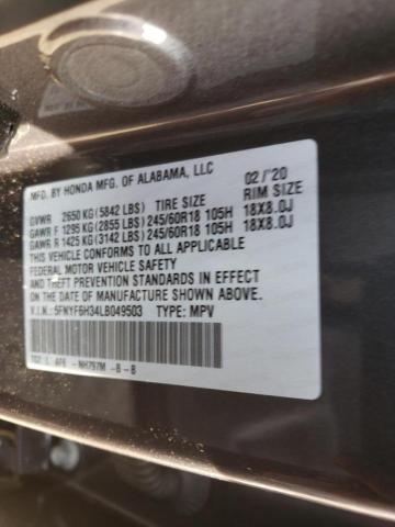Photo 10 from auction – 2020 HONDA PILOT EX with VIN 5FNYF6H34LB049503
