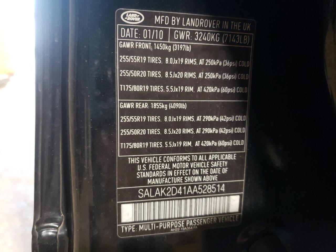 Photo 10 from auction – 2010 LAND ROVER LR4 HSE LU with VIN SALAK2D41AA528514