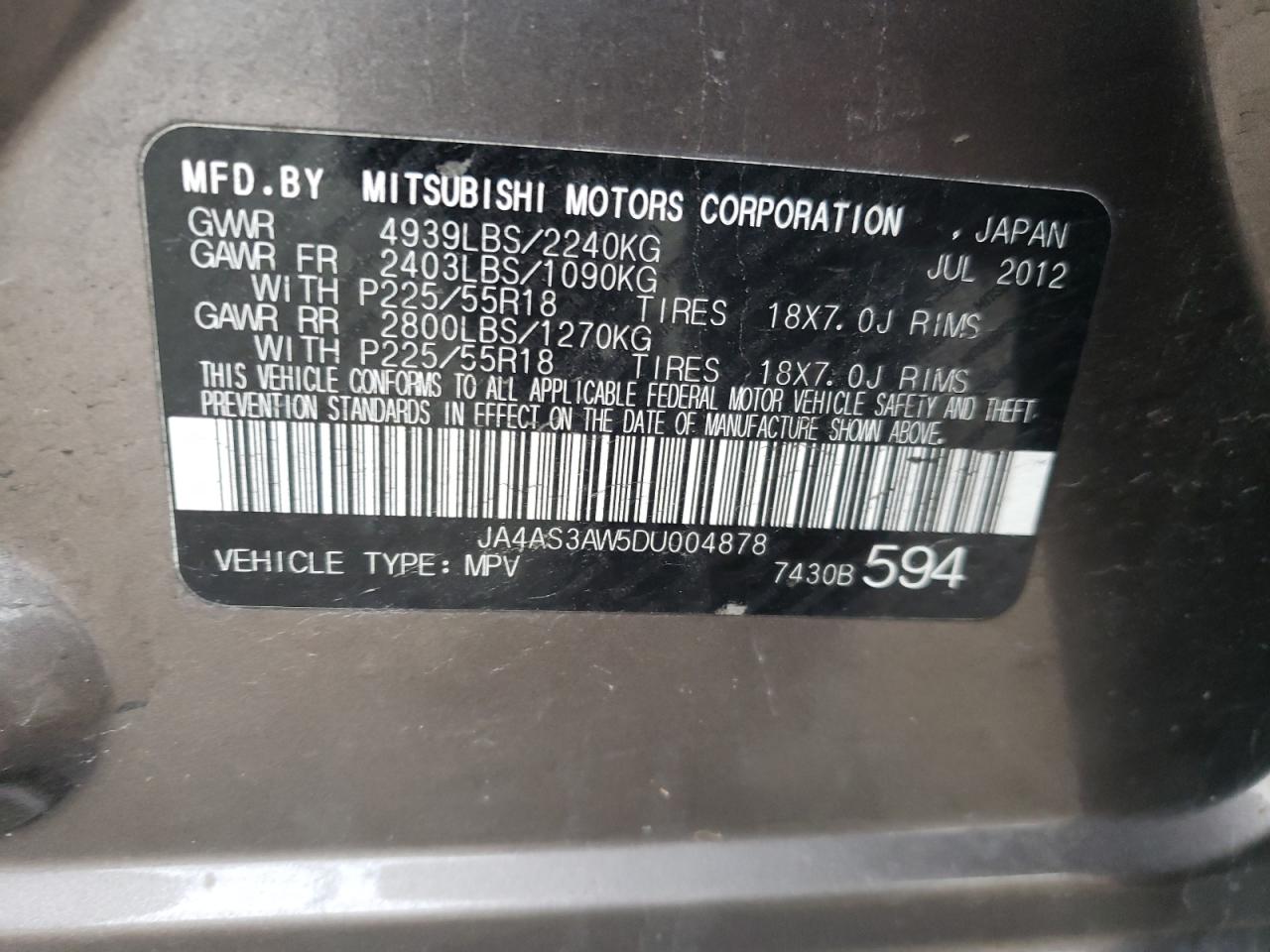 Photo 10 from auction – 2013 MITSUBISHI OUTLANDER with VIN JA4AS3AW5DU004878