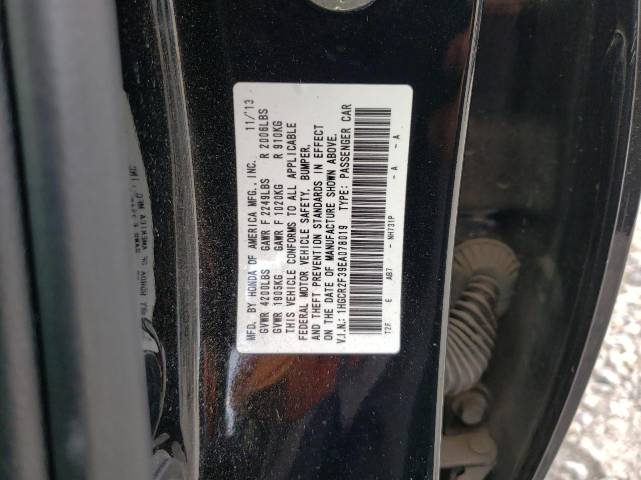 Photo 10 from auction – 2014 HONDA ACCORD LX with VIN 1HGCR2F39EA078019