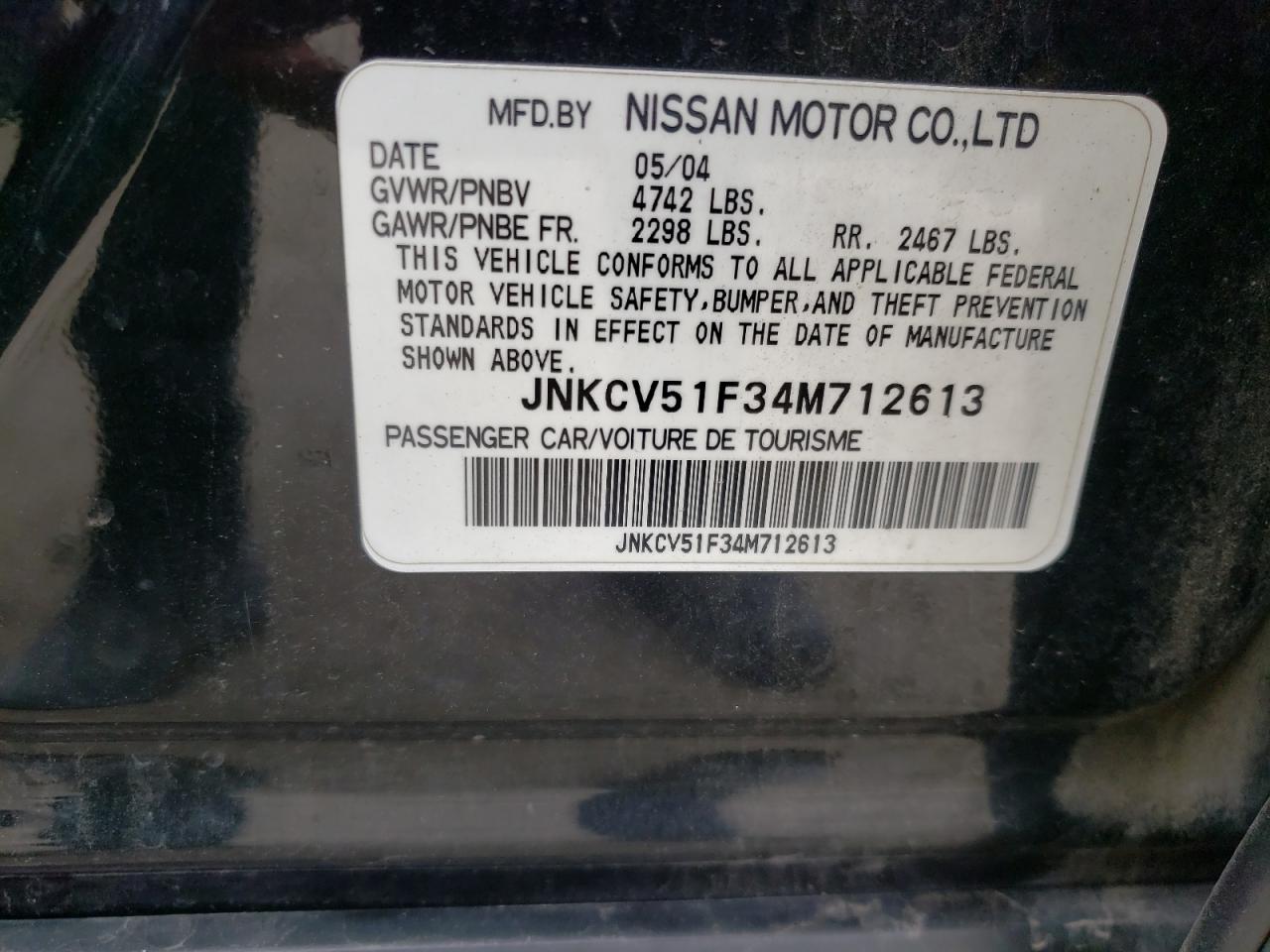 Photo 10 from auction – 2004 INFINITI G35 with VIN JNKCV51F34M712613