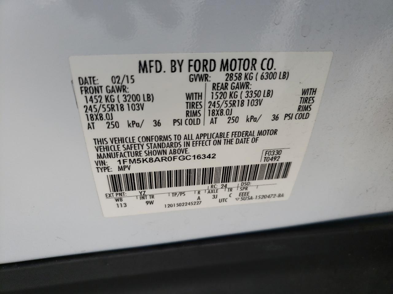 Photo 10 from auction – 2015 FORD EXPLORER P with VIN 1FM5K8AR0FGC16342