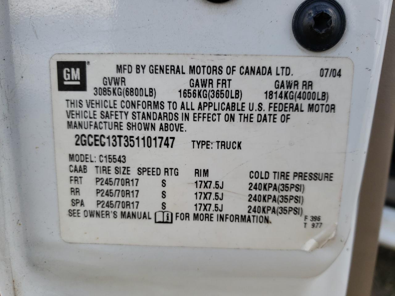 Photo 10 from auction – 2005 CHEVROLET SILVERADO with VIN 2GCEC13T351101747