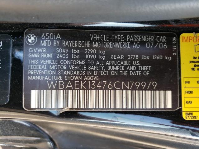 Photo 10 from auction – 2006 BMW 650 I with VIN WBAEK13476CN79979