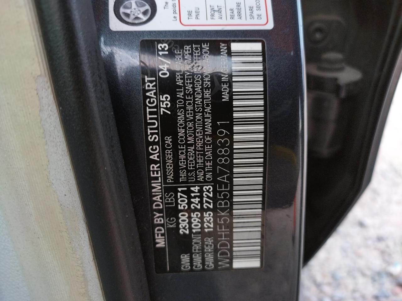 Photo 10 from auction – 2014 MERCEDES-BENZ E 350 with VIN WDDHF5KB5EA788391