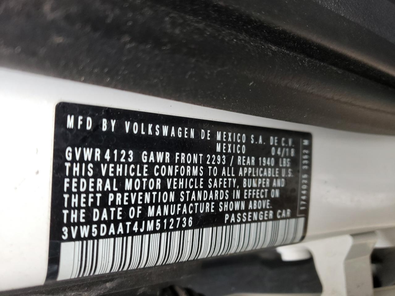 Photo 10 from auction – 2018 VOLKSWAGEN BEETLE S with VIN 3VW5DAAT4JM512736