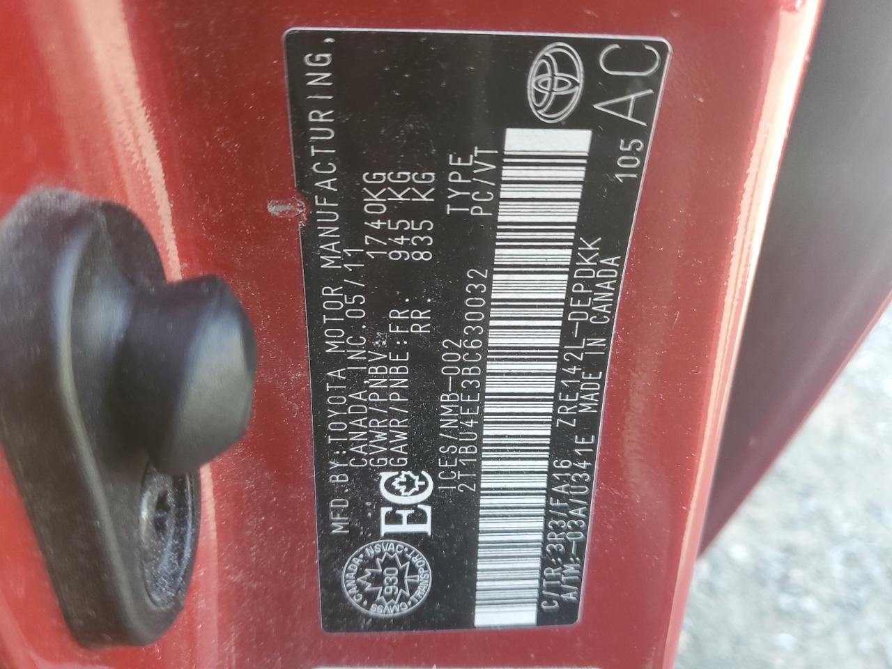 Photo 10 from auction – 2011 TOYOTA COROLLA BA with VIN 2T1BU4EE3BC630032