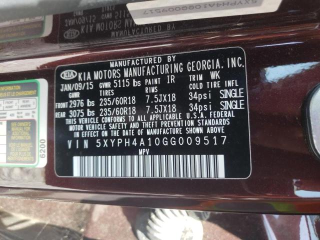 Photo 10 from auction – 2016 KIA SORENTO EX with VIN 5XYPH4A10GG009517