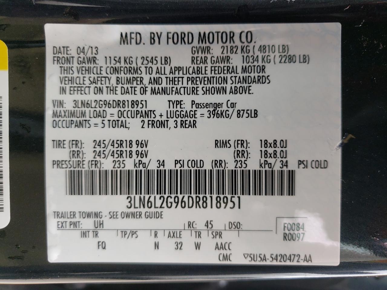 Photo 10 from auction – 2013 LINCOLN MKZ with VIN 3LN6L2G96DR818951