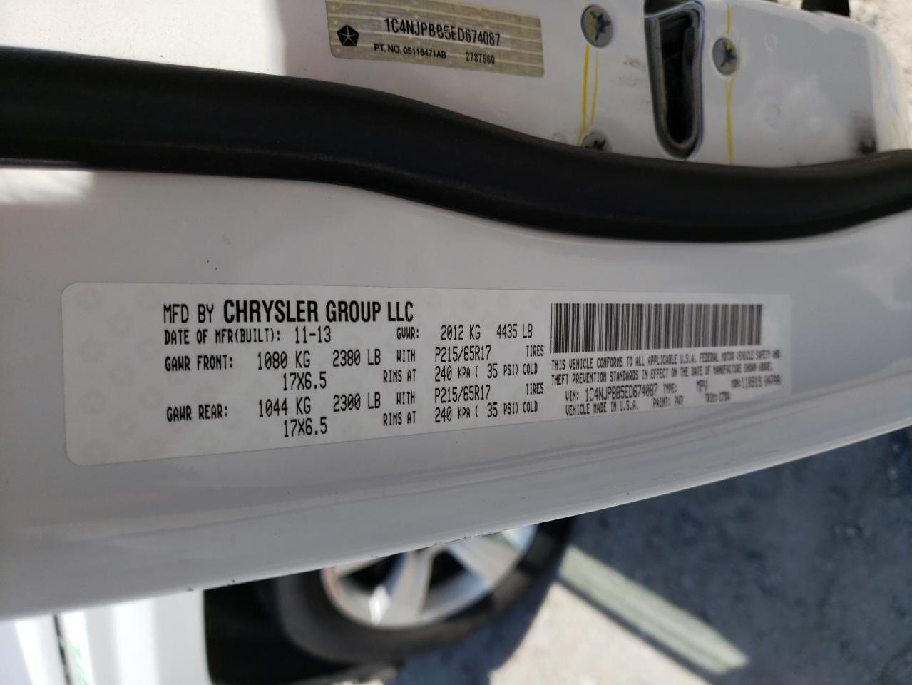 Photo 10 from auction – 2014 JEEP PATRIOT SP with VIN 1C4NJPBB5ED674087