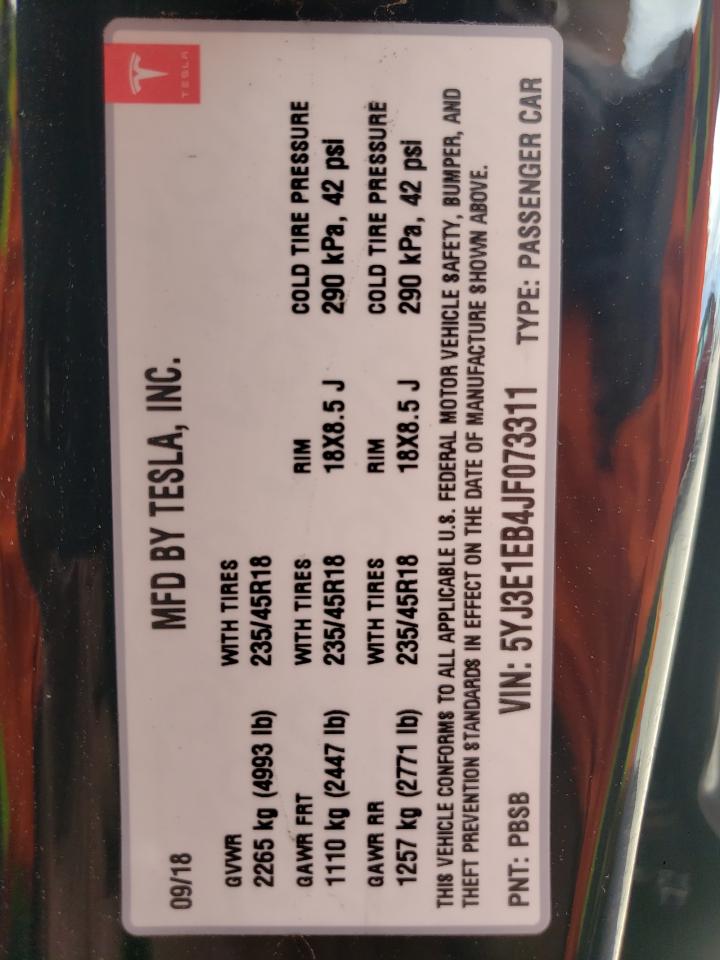 Photo 10 from auction – 2018 TESLA MODEL 3 with VIN 5YJ3E1EB4JF073311