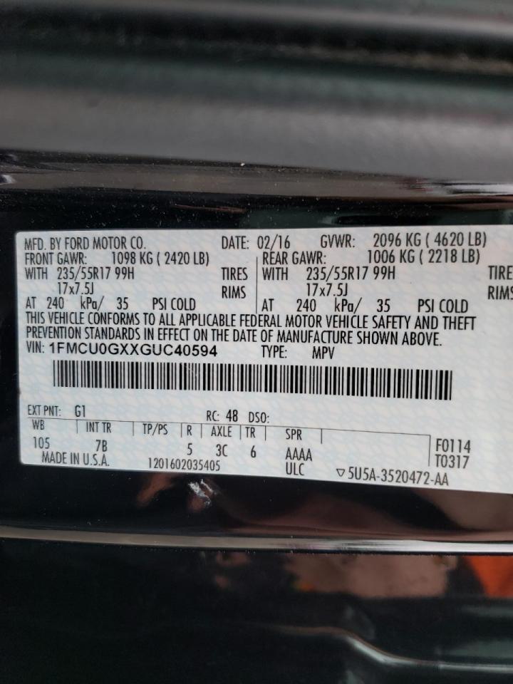 Photo 10 from auction – 2016 FORD ESCAPE SE with VIN 1FMCU0GXXGUC40594