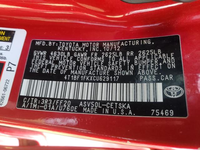 Photo 10 from auction – 2012 TOYOTA CAMRY BASE with VIN 4T1BF1FKXCU629117
