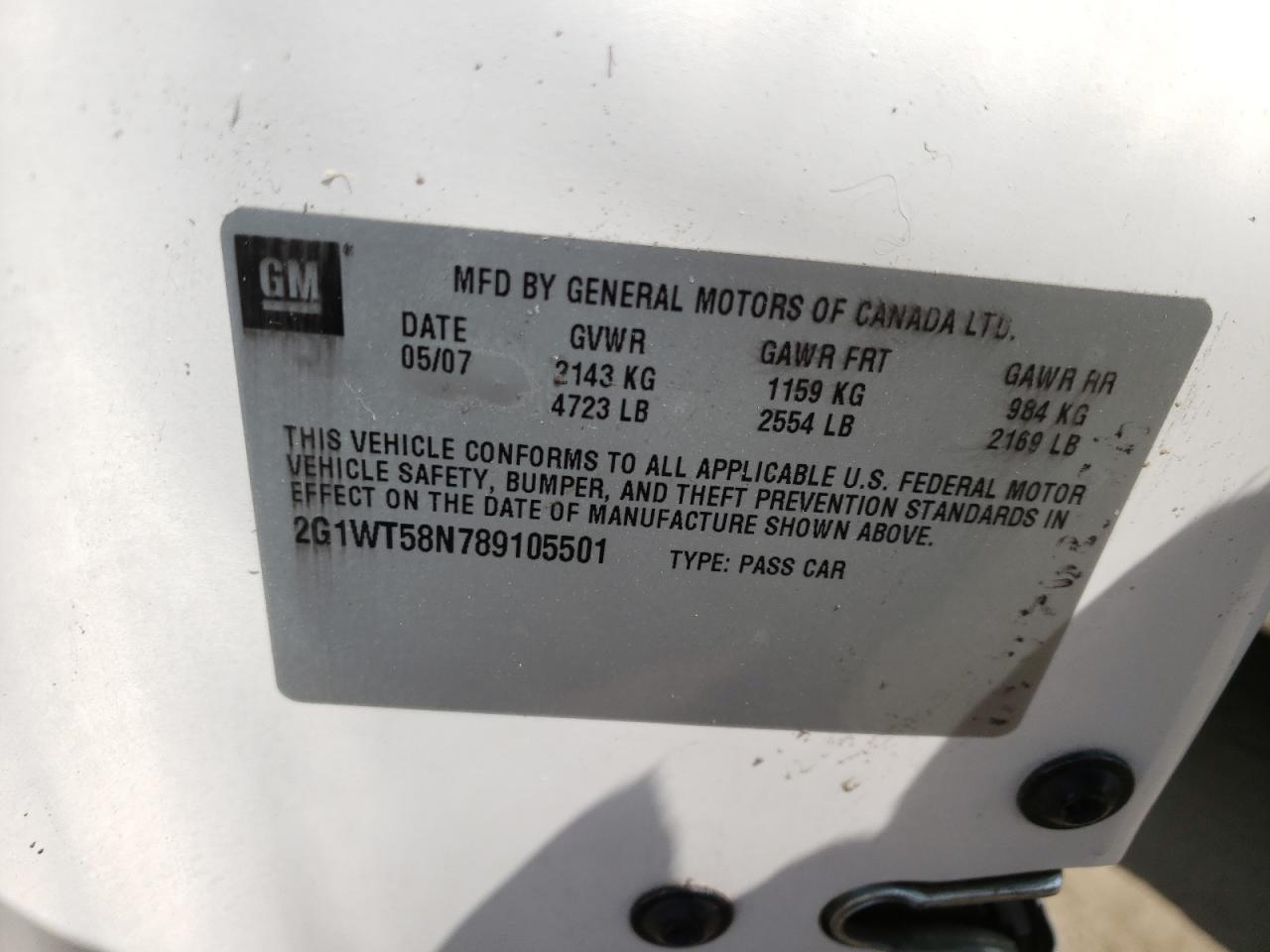 Photo 10 from auction – 2008 CHEVROLET IMPALA LT with VIN 2G1WT58N789105501