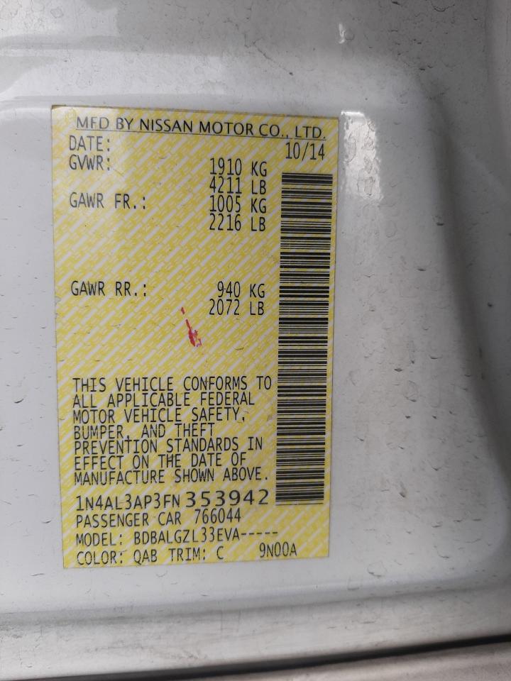 Photo 10 from auction – 2015 NISSAN ALTIMA 2.5 with VIN 1N4AL3AP3FN353942