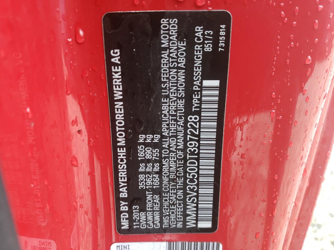 Photo 10 from auction – 2013 MINI COOPER S with VIN WMWSV3C50DT397228