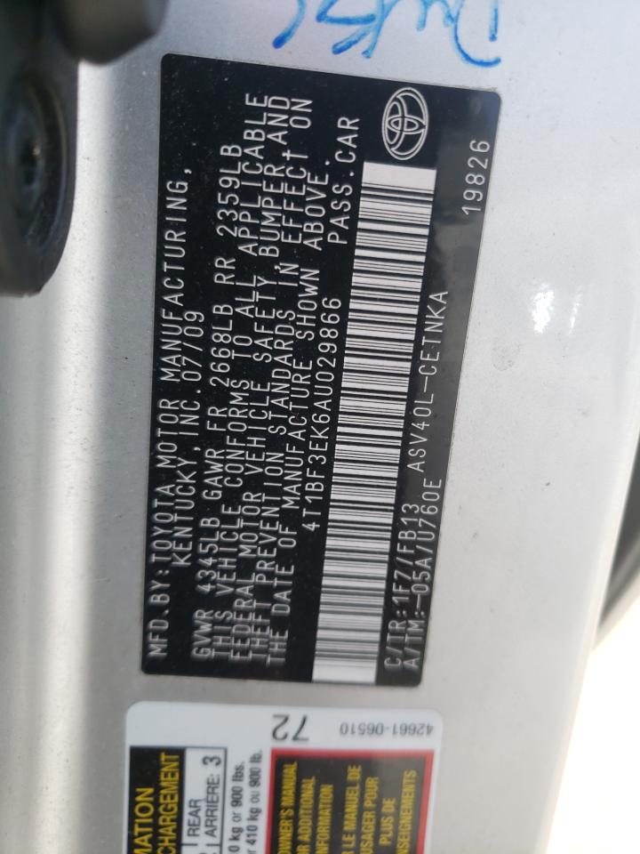 Photo 10 from auction – 2010 TOYOTA CAMRY BASE with VIN 4T1BF3EK6AU029866