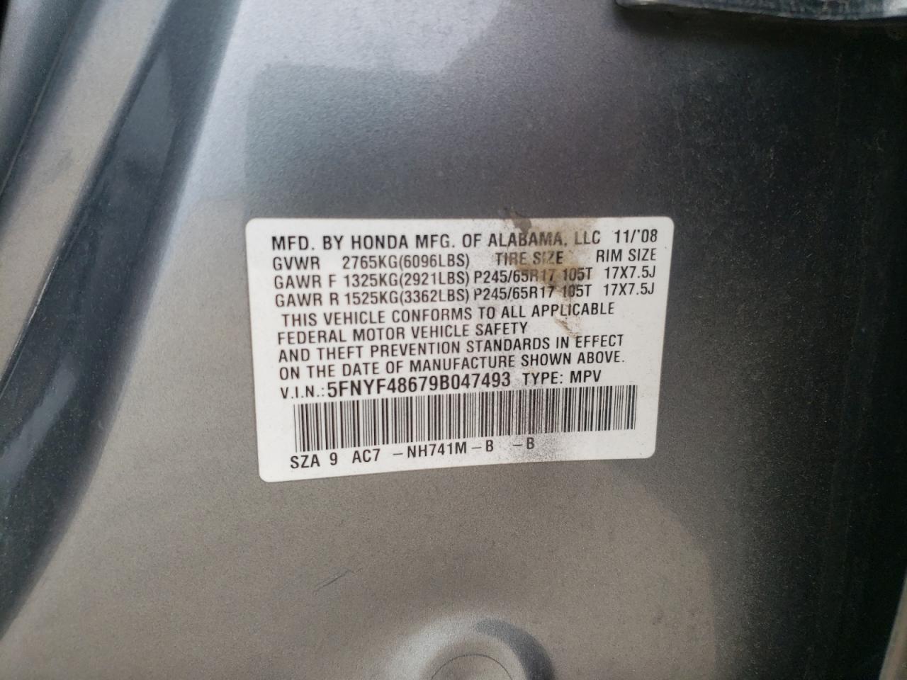 Zdjęcie 10 z aukcji – 2009 HONDA PILOT EXL z VIN 5FNYF48679B047493