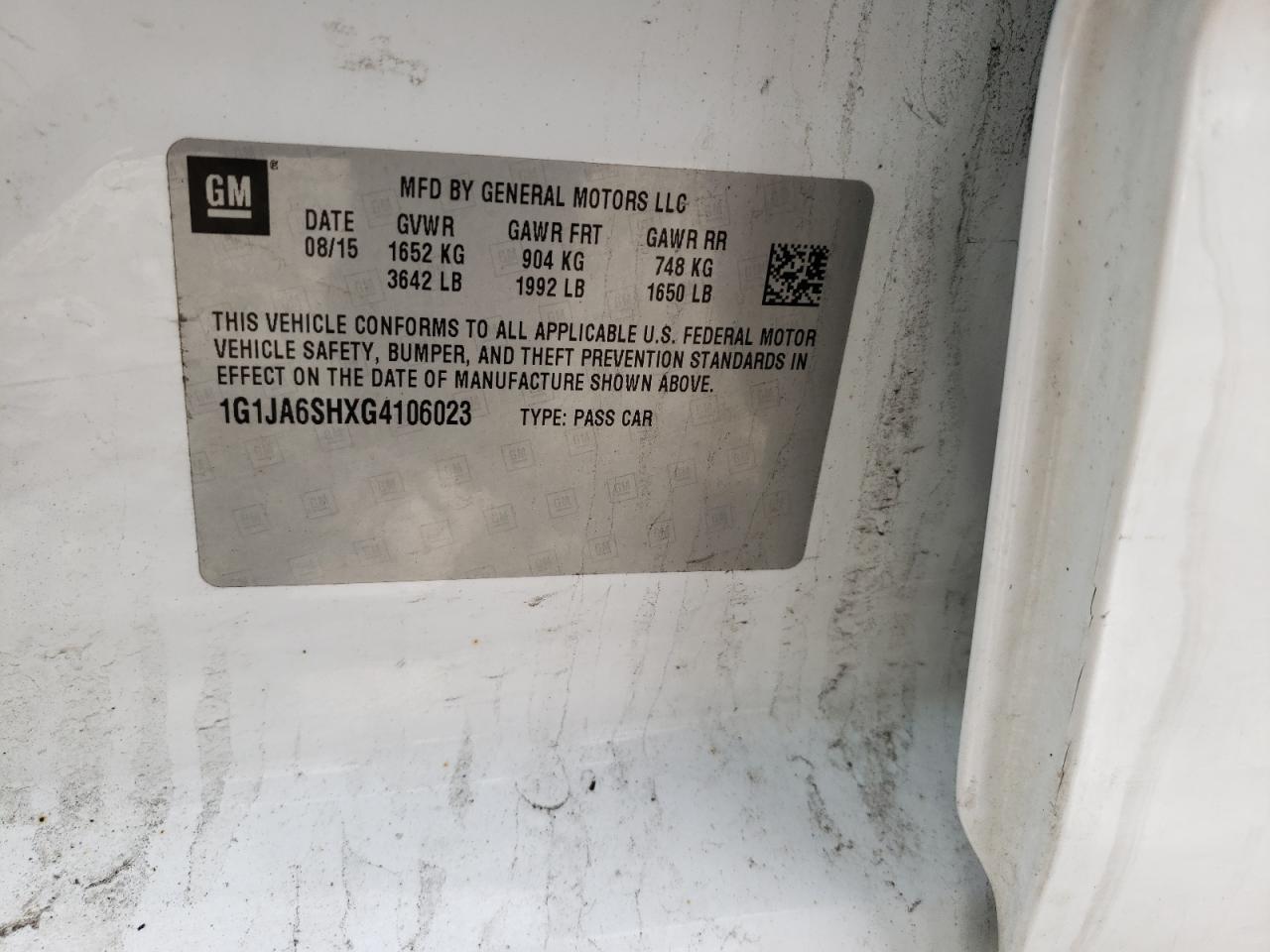 Photo 10 from auction – 2016 CHEVROLET SONIC LS with VIN 1G1JA6SHXG4106023