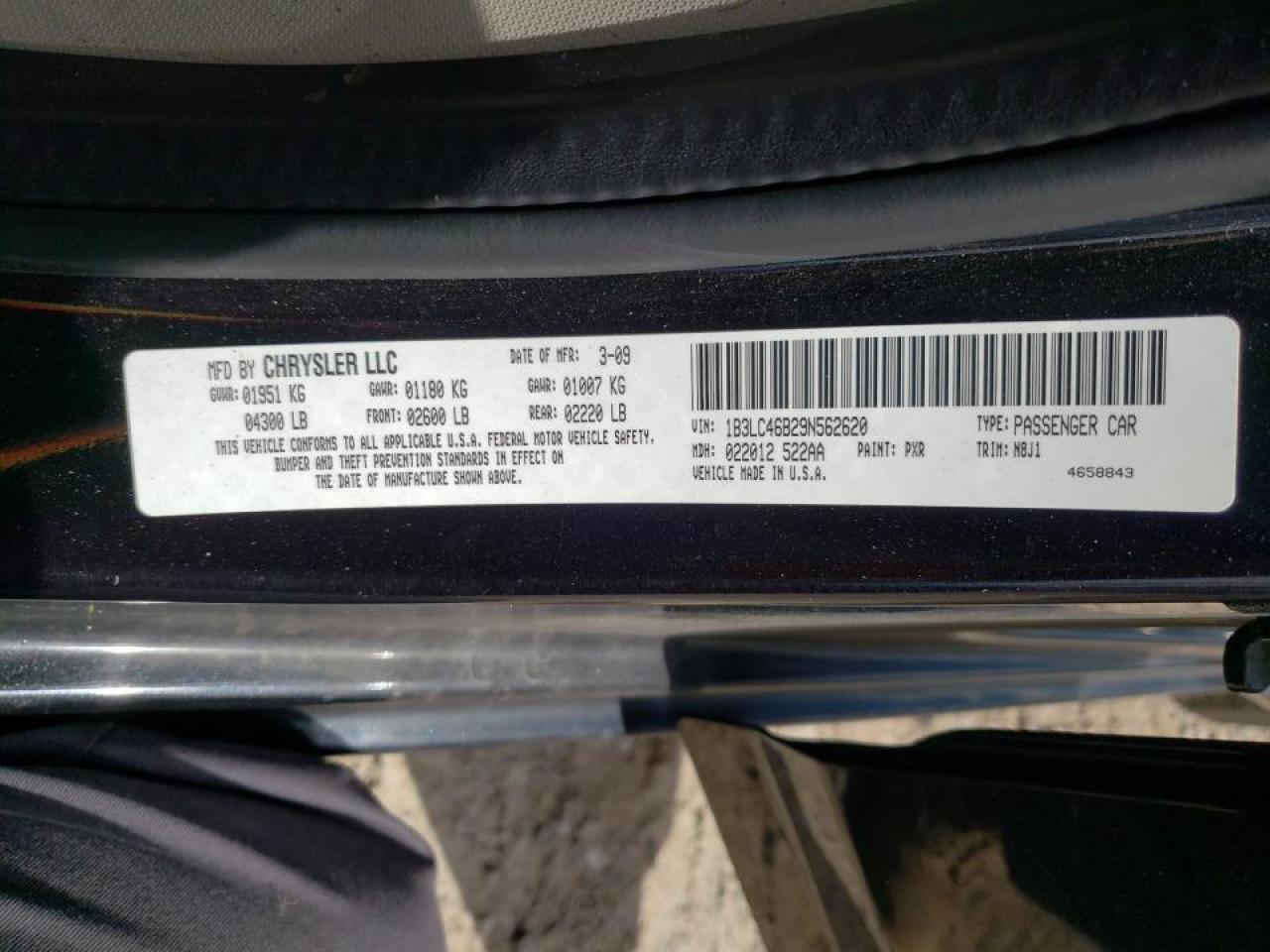 Photo 10 from auction – 2009 DODGE AVENGER SE with VIN 1B3LC46B29N562620
