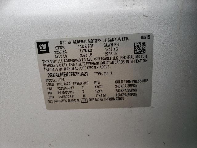Photo 10 from auction – 2015 GMC TERRAIN SL with VIN 2GKALMEK0F6360421